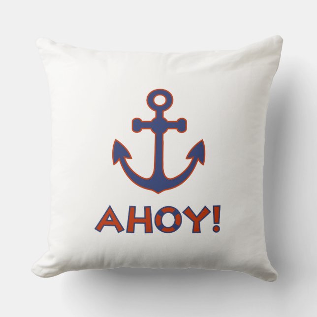 Almofada AHOY! Boia + Design de Âncora Vermelho+Azul (Frente)