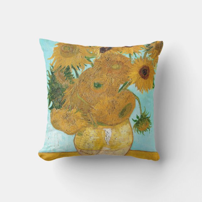 Almofada Ainda vida - vaso com doze girassóis Van Gogh (Frente)