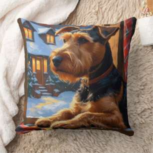 Almofada Airedale Terrier com Luzes de Natal Feriado 