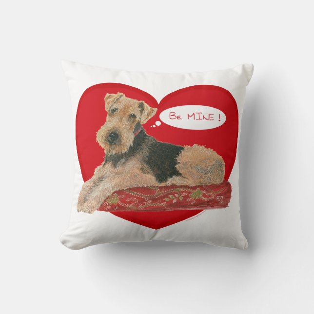 Almofada Airedale Terrier no Dia dos Namorados (Frente)