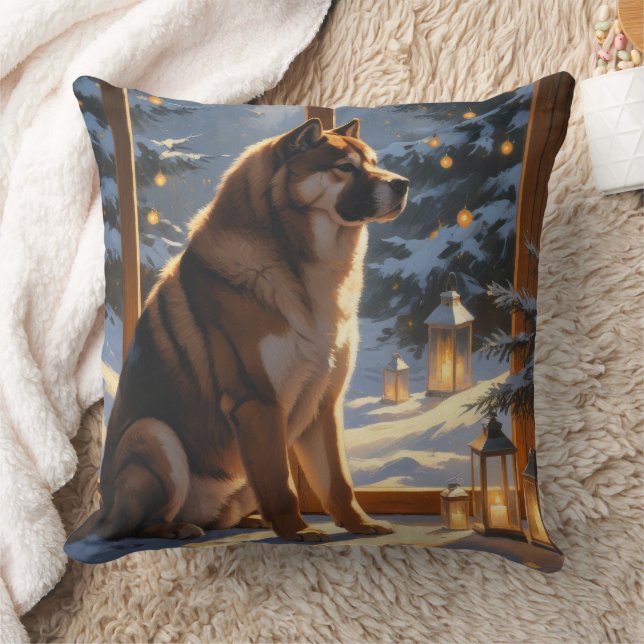Almofada Akita Americano com Luzes de Natal Feriado (Cobertor)