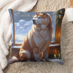 Almofada Akita Com Luzes De Natal Feriado