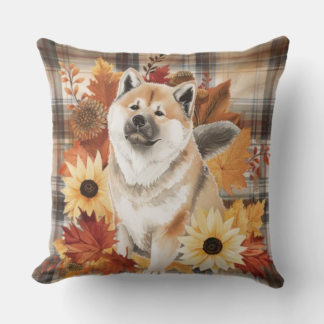 Almofada Akita Fall Watercolor Flowers (Frente)