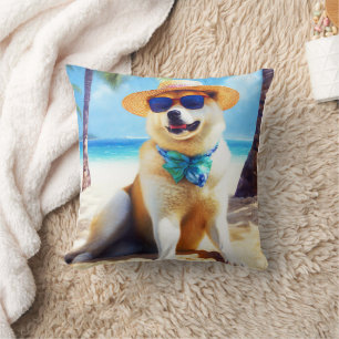 Almofada Akita na Praia, presente de verão para amantes de