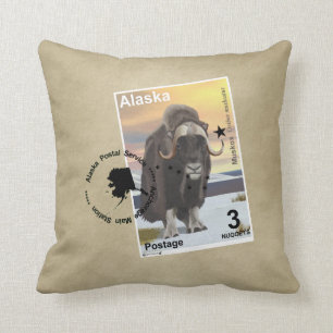 Almofada Alaska Muskox Postage Stamp Souvenir