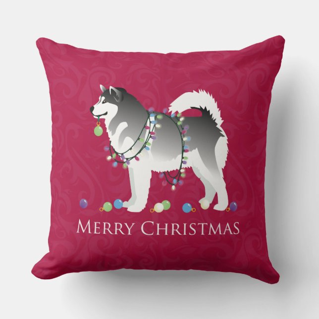 Almofada Alaskan Malamute Dog Felry Design de Natal (Frente)