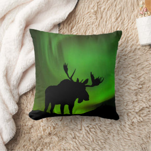 Almofada Alce com Aurora Verde Borealis, Alasca