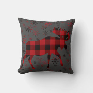 Almofada Alce de Natal xadrez vermelho e preto clássico