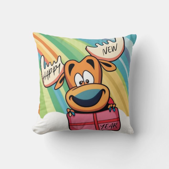 Almofada Alce feliz ano novo - Design de Celebração Festiva (Frente)
