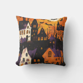 Almofada Aldeia Assombrada Halloween Roxo Laranja Assustado