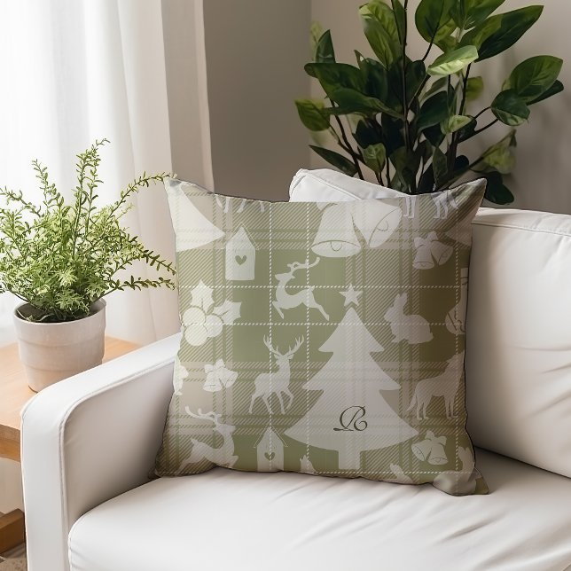 Almofada Aldeia de Animais da Floresta de Natal da Xadrez M (Criador carregado)