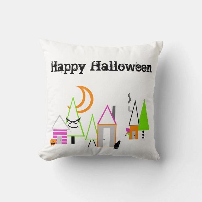 Almofada aldeia de halloween personalizada preta laranja ro (Frente)