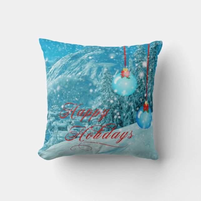 Almofada Aldeia Feliz de Natal Snowy Mountain (Frente)