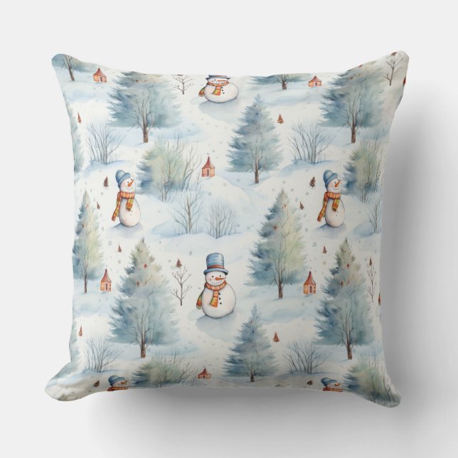 Almofada Aldeia Snowman: Marcha das Maravilhas Cozy Winter (Frente)