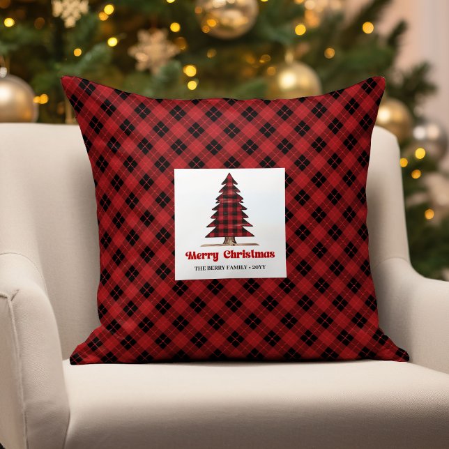 Almofada Alegre Plaid de Búfalo Personalizado de Natal  (Charming Buffalo Plaid Personalized Christmas Pillow)