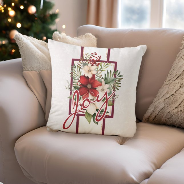 Almofada Alegre Script Floral Natal Elegante (Criador carregado)