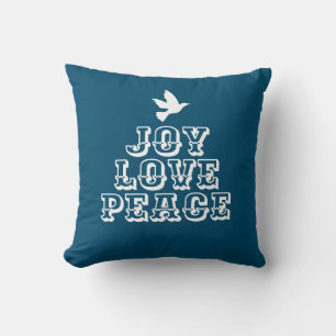 Almofada alegria ama paz pomba branca árvore de natal azul