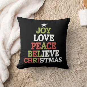 Almofada Alegria Amor Paz Acredite Árvore de Natal Família 