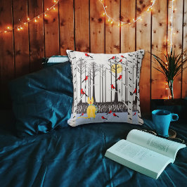 Almofada Alegria de inverno - Gato com Cardeais de Árvores 