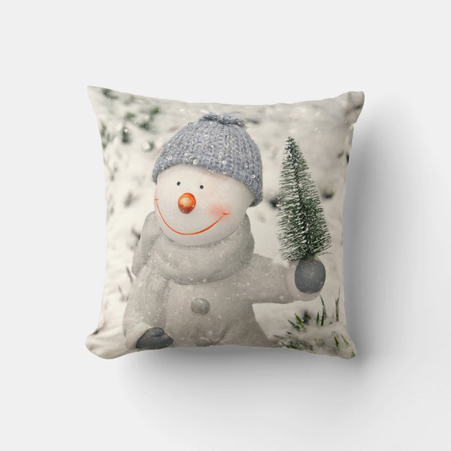 Almofada Alegria de Natal com Snowman Sorridente (Frente)