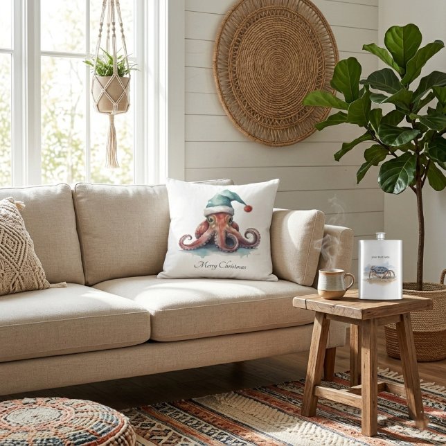 Almofada Alegria de Natal de Octopus, personalizada (Criador carregado)