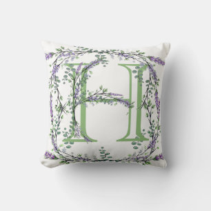 Almofada Alfa H, botânica da Lavanda de aquarelas