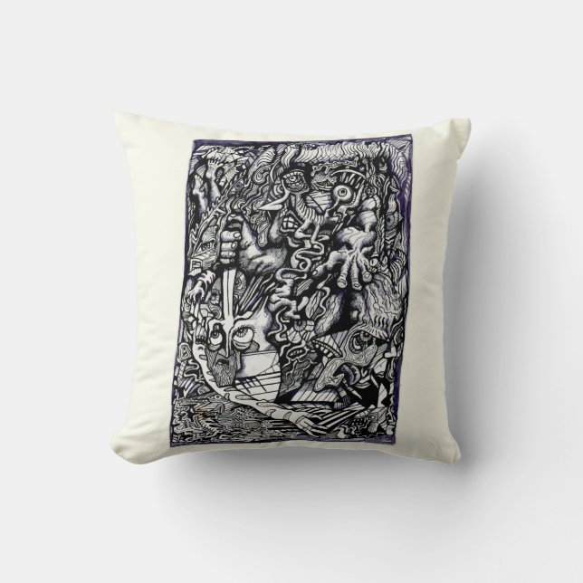 Almofada Alfa Warrior, por Brian Benson, Desenho de Tinta (Frente)