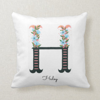 Almofada Alfabeto Floral - H - Travesseiro decorativo