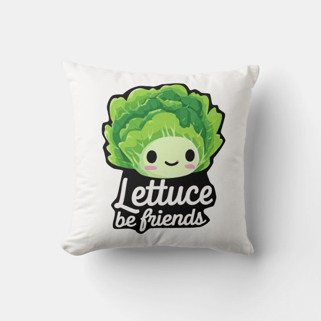 Almofada Alface Kawaii Fofa – “Alface, Sejamos Amigos” (Frente)