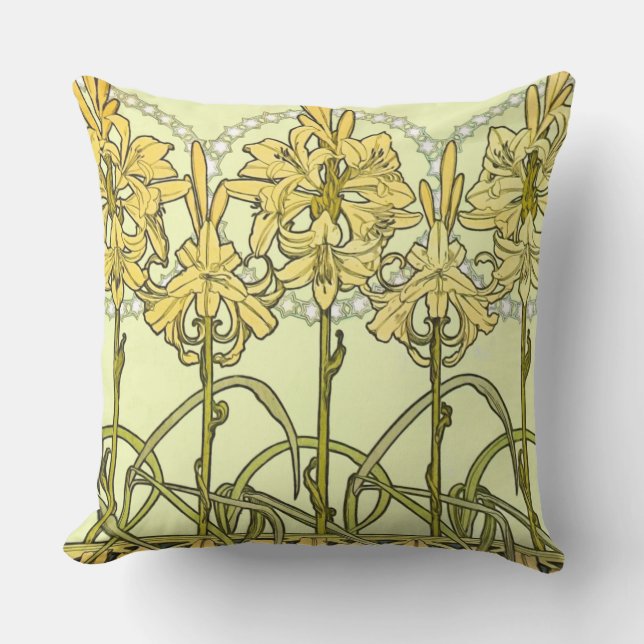 Almofada Alfonse Mucha Art Nouveau Lily Padrão Floral (Frente)