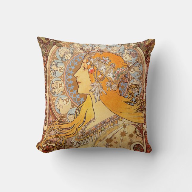 Almofada Alfonse Mucha Zodiac Art Nouveau Mulher (Frente)
