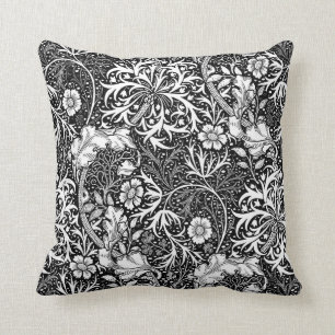 Almofada Alga de Nouveau da arte floral, preto e branco