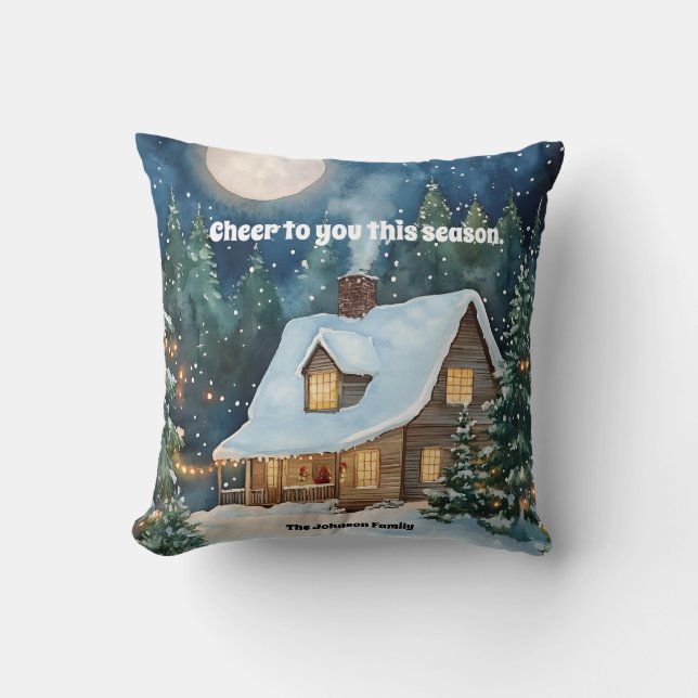 Almofada Algodão de Natal Cozy coberto com neve (Frente)