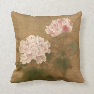 Almofada Algodão Rosa Blossomo Arte Chinesa Antiga