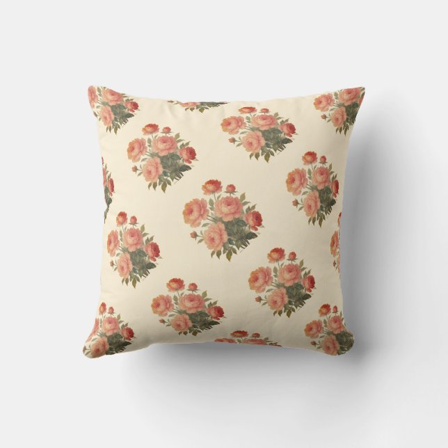 Almofada Algodão Vintage Pimentos Florais Rosa (Verso)