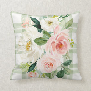 Almofada Algodão Xadrez Floral Primavera