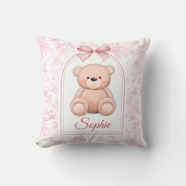 Almofada Alice | Design de Enfermeiro de Urso Rosa Personal (Frente)