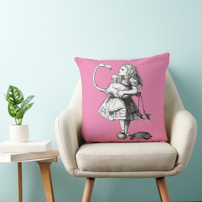 Almofada Alice e o Flamingo (fundo rosa) (Cadeira)