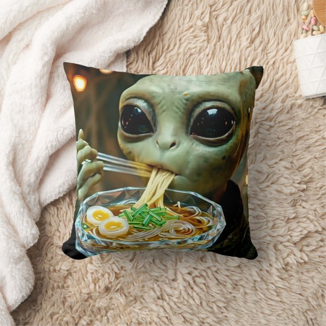 Almofada Alienígena engraçado comendo macarrão Ramen (Cobertor)