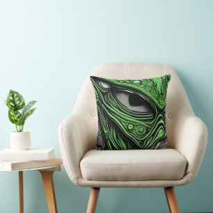 Almofada Alienígena Verde com Linhas Degenerativas ao Fundo