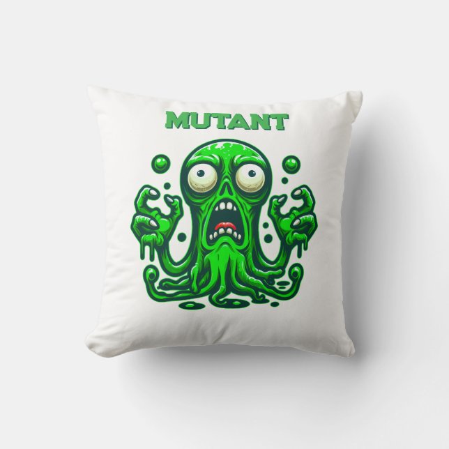 Almofada Alienígena Zombie assustadora - Monstro Verde Neon (Frente)
