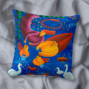 Almofada Alimentando os Patos Pintura de Arte Contemporânea