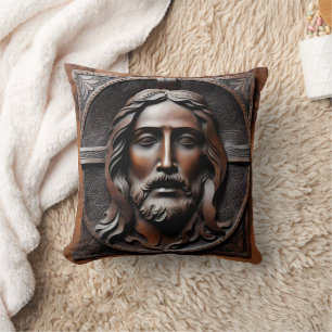 Almofada Alivio artístico de Jesus em tons castanhos