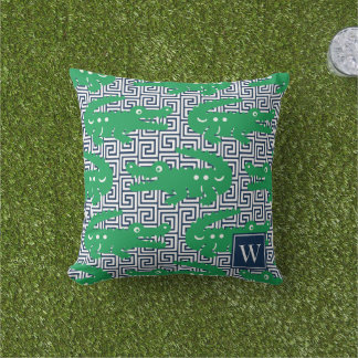 Almofada Alligator Greek Key- Green & Navy Monogram