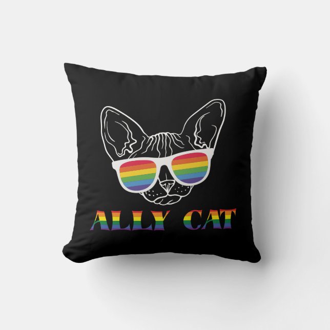 Almofada Ally Cat | Gato cúmulo | Arco-íris | Orgulho (Frente)