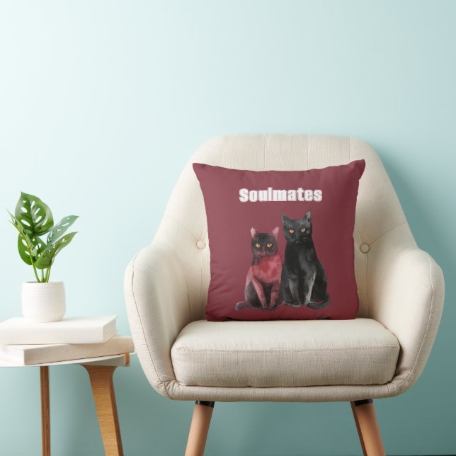 Almofada Almas Gêmeas de Gatos Pretos Vermelhos (Cadeira)