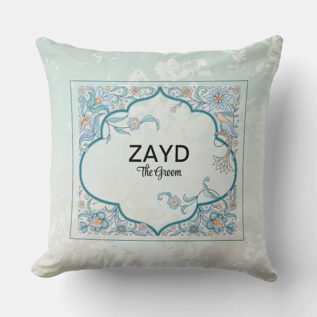 Almofada Almoço Personalizado | Floral Árabe Azul (Frente)