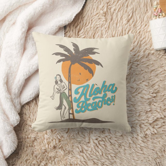 Almofada Aloha Beaches Hula Girl Hawaii Retro (Cobertor)