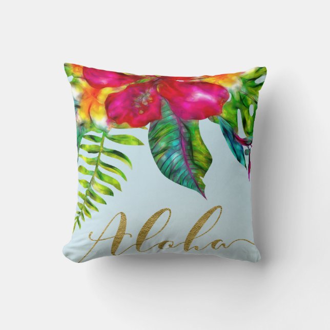 Almofada Aloha Bright Electric Pop Tropical Floral (Frente)