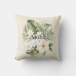 Almofada Aloha Folhas Tropicais Verdes Orquídeas Hibiscos B